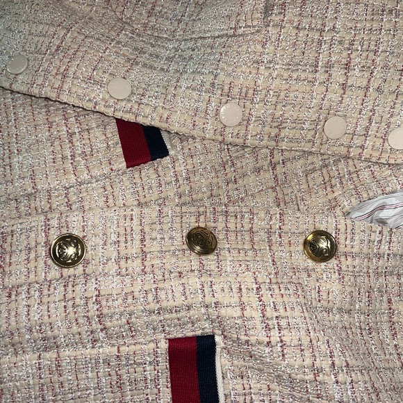 Sandro Adelaide Stripe-Trimmed Tweed Jacket Blazer Skirt Set in Blush 36, 2 - Picture 10 of 10